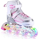 Kuxuan Saya Inline Skates Adjustable for Kids,Girls Rollerblades with All Wheels Light up,Fun Illuminating for Girls and Ladies - Small