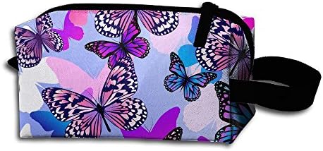 Purple Blue Pink Butterfly Portable Pencil Bag Coin Purse Pouch Stationery Storage Organizer Case Cosmetic Makeup Brush Holder With Durable Zipper For Students Office