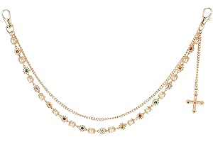 MIKOVIVI Gold Chain for Pants, Fashionable Double Layer Pants Chain Pearl Rhinestones Layered Cross Hip Hop Pocket Belt Accessory Jeans Jewelry keychain Wallet for Men Women
