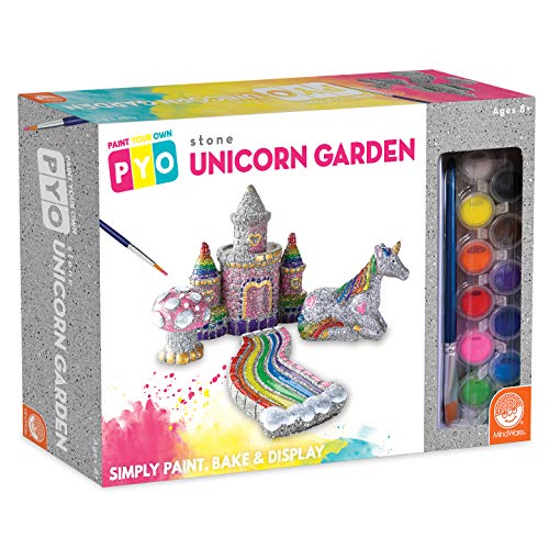 MindWare Paint Your Own Stone Unicorn Garden – Weather-Resistant Garden Rocks Paint Kit for Kids – Includes Paint, Brushes and Instructions – Ages 8 and Up