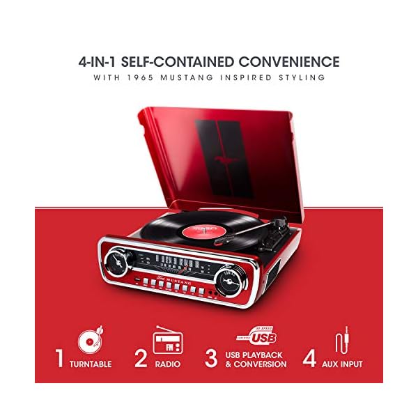 Tocadisco Ion 3 Vel Graba LP Radio Am FM Mustang Ford | rojo - Imagen 3