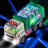 Zetz Brands Toy Garbage Truck for Kids with 4D Lights and Sounds - Battery Operated Automatic Bump & Go Car - Sanitation Truck Stickers