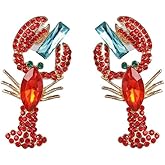 Lobster Earrings Colorful Animal Dangle Earrings Creative Rhinestone Ocean Statement Earrings Unique Beach Fashion Holiday Jewerly Gift for Women