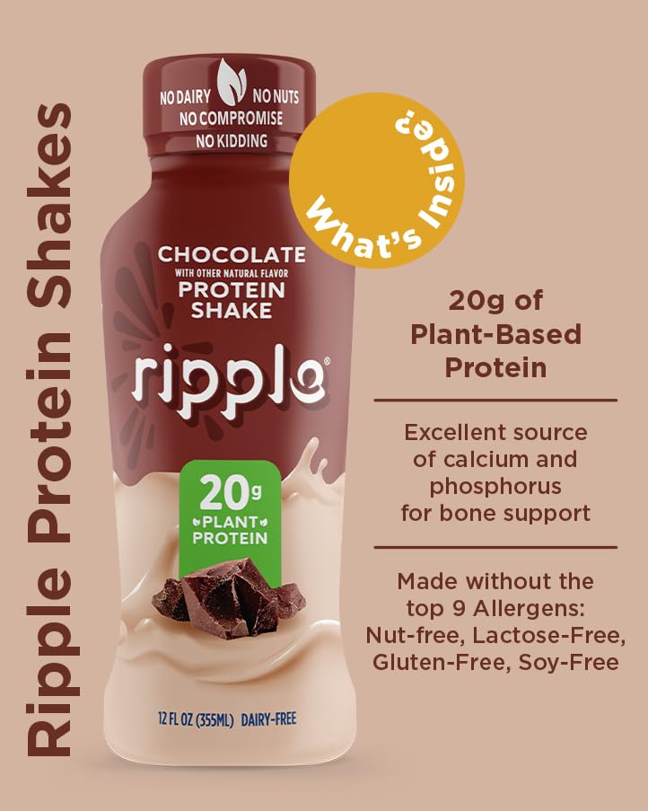 Ripple Vegan Protein Shake Chocolate 20g Nutritious Plant Based Pea