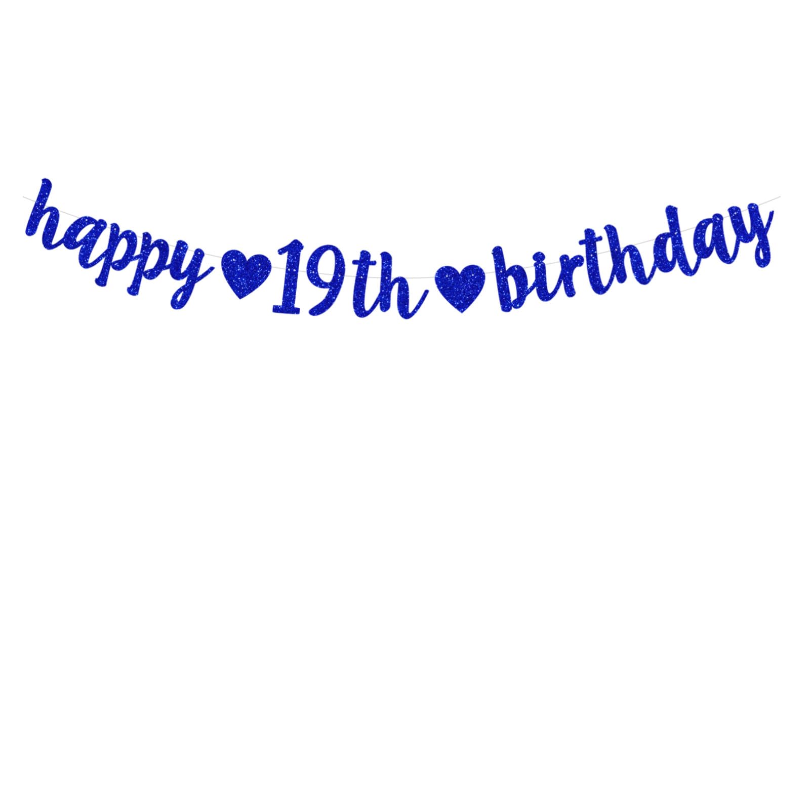 bng-bng Happy 19th Birthday Bunting Banner,19 Birthday Banner,19th Deccoration Blue Glittery Hanging Garland For Boys 19 Nineteen Years Old Party Decoration Photo Backdrop