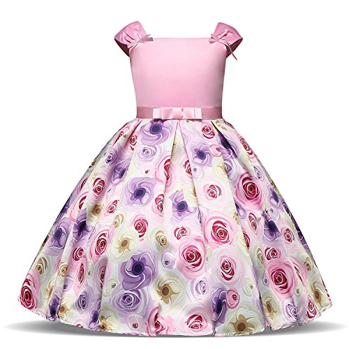 Ttyaovo sleeveless bow tie flower girls printing party/…