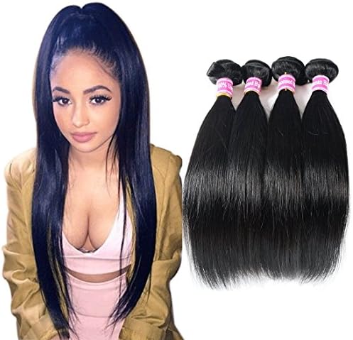 Burhair 16 18 20 22 Inch Brazilian Virgin Hair Straight Hair 4 Bundles Unprocessed Human Hair Weave Extension Natural Color