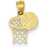 The Black Bow 14k Yellow Gold Basketball Hoop and Textured Ball Pendant