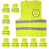 Yellow Safety Reflector Vests bulk, Pack of 10 Bright Construction Vests with Visibility Strip, Perfect for Warehouses, Traffic and Parking Patrol by Upper Midland Products