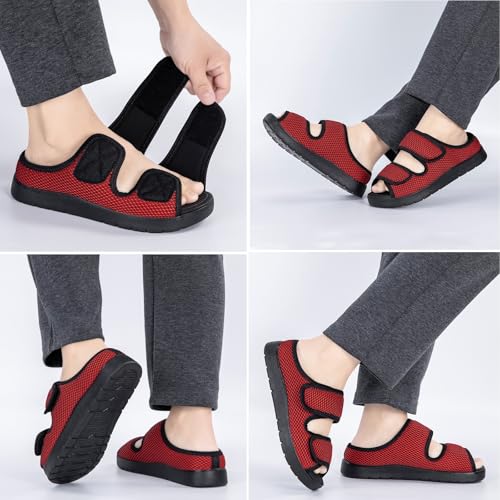 Zapatillas de Casa Ajustables Punta Abierta Hombre Mujer Sandalias Diabéticos Cierre Dos velcros Pantuflas para Ortopédica Neuropatía Calzado para Edema Artritis Respirable 36-46EU
