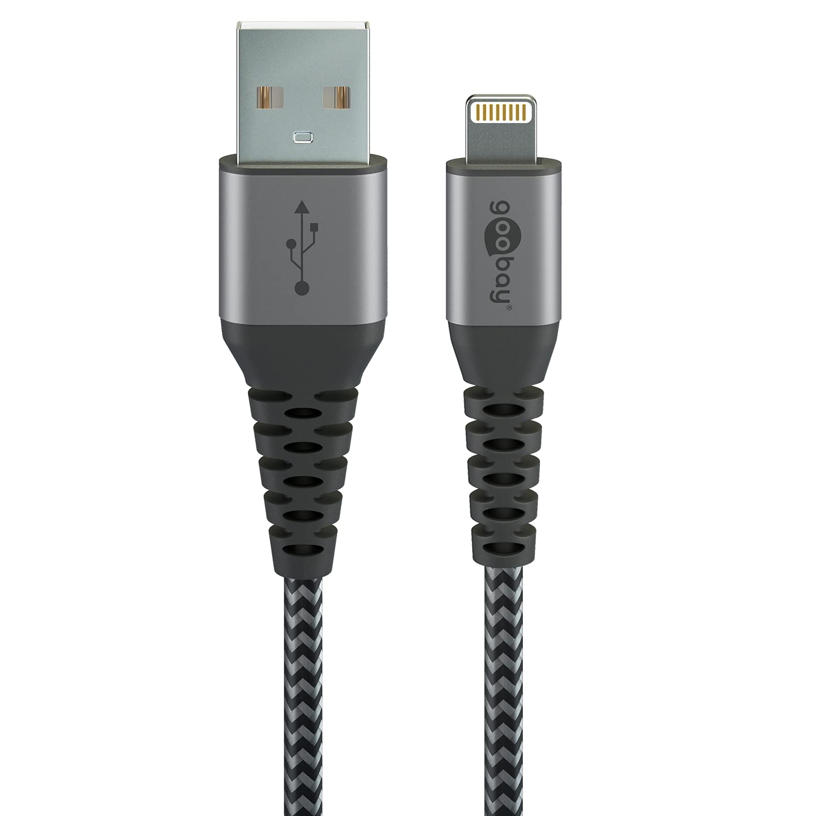 goobay 49267 Lightning to USB Cable/MFi Apple Charging Cable / 480 Mbits iPhone Cable/Extremely Robust Textile Cable/Charging Cable iPhone Apple iPad/Grey / 0.5 m