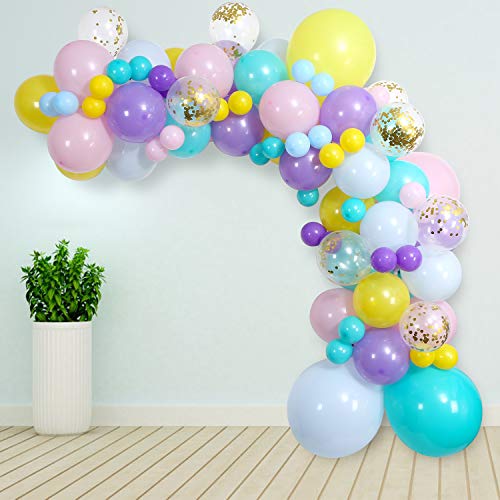 Unicorn balloon garland kit, Leyzan 89pcs Balloon arch kit Unicorn Party Supplies Confetti balloons 18inch 12inch 5inch Yellow Purple Pink Blue Tiffany Latex Balloons Party Decorations for Baby Shower / birthday party / rainbow party