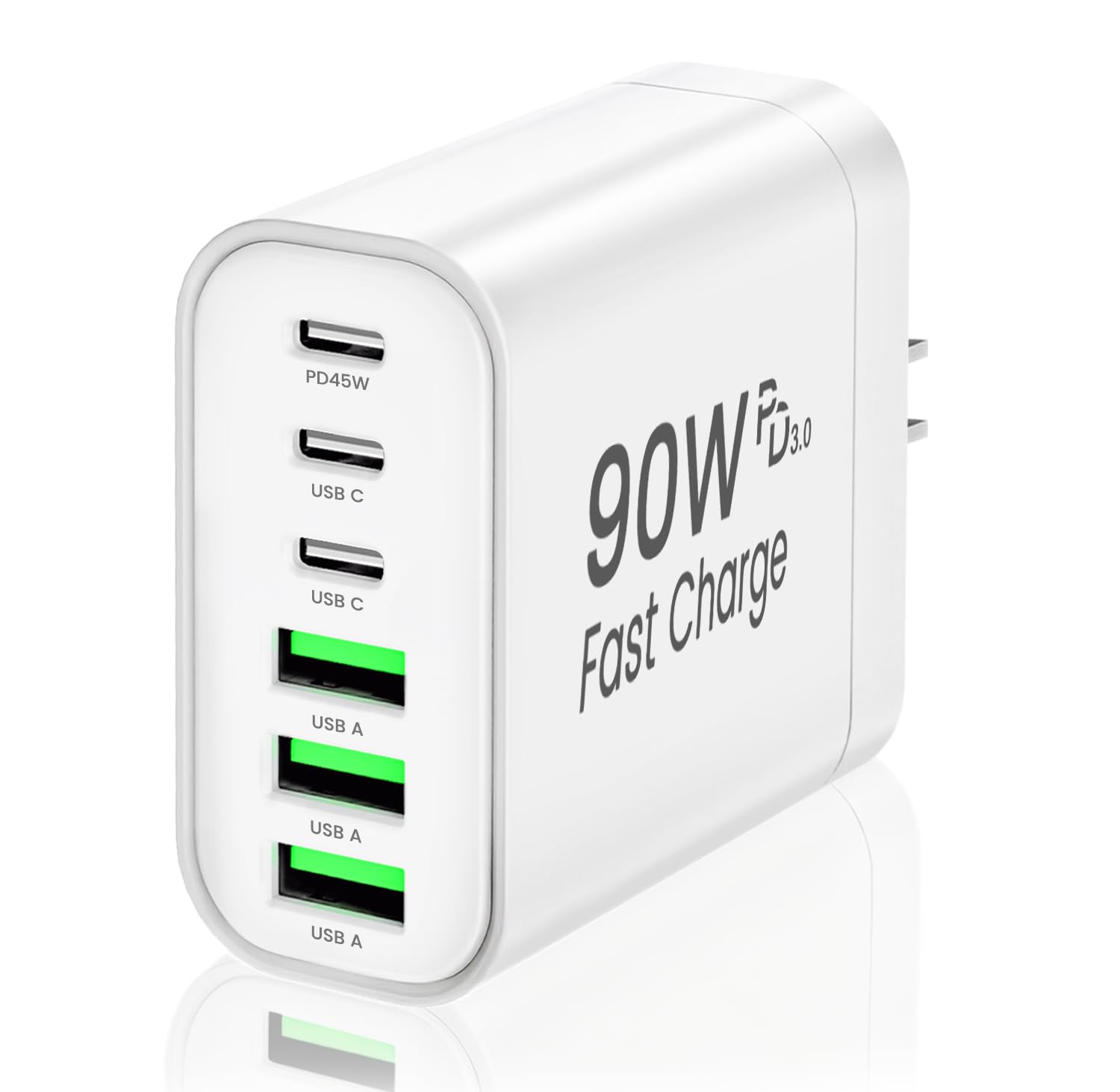 90W GaN USB C Charger Block,6-Port USB C Wall Charger Fast Charging 45W PD Power Adapter for iPhone 17Pro Max/Samsung Galaxy S24 Ultra/Tabs/MacBook Air/iPad Pro for Home Travel