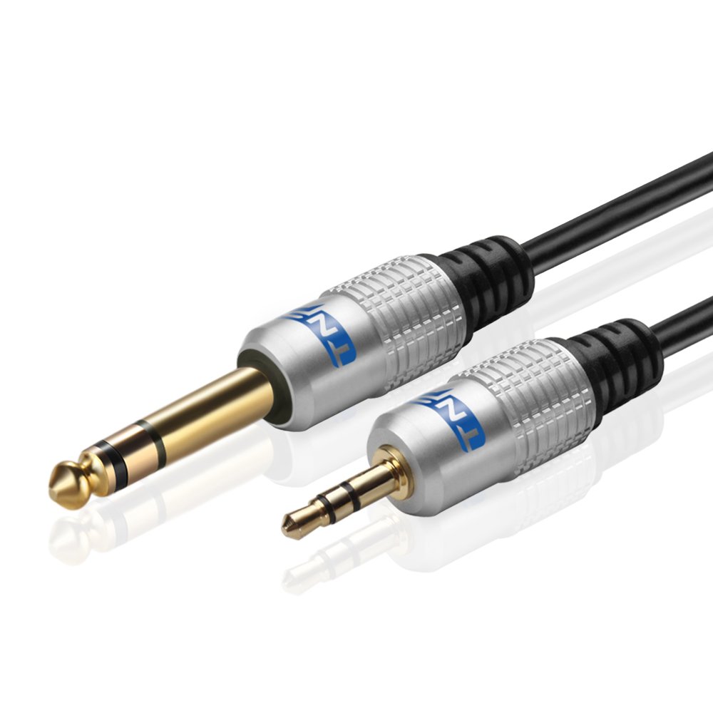 TNP Premium 6.35mm 1/4" to 3.5mm 1/8" Cable Adapter (25FT) - Male to Male TRS Stereo Audio Jack Plug Wire Cord Bi-Directional with Gold Plated Connector for iPod, Laptop, Home Theater, Amplifiers