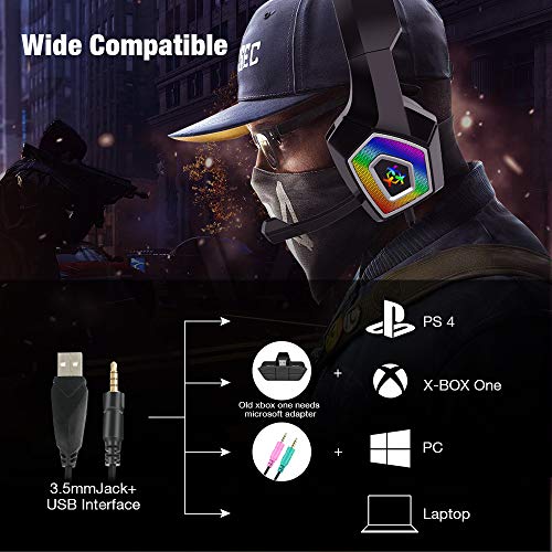 Gaming Headset for Xbox One, Y-Team Gaming Headphone with Noise Cancelling Microphone, Stereo Audio, Soft Earmuff, LED Light for Xbox One/PS4/PC/Mac/Laptop/Switch(Red)