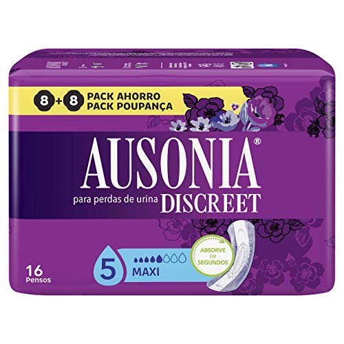 Discreet Compresse Maxi, confezione da 16, per perdite di urina per donne, protezione completa, discrezione incredibile