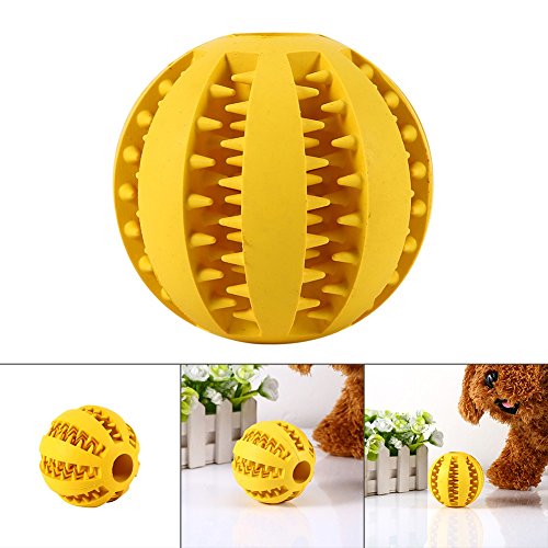 Pet Toy Ball for Dogs, Bite Resistant Soft Rubber Bouncy Ball Treat Ball Dog Toys, Tooth Cleaning Dog Chew Toy (Yellow)