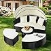 Tangkula Patio Furniture Outdoor Lawn Backyard Poolside Garden Round with Retractable Canopy Wicker Rattan 72.5 inch Round Daybed, Seating Separates Cushioned Seats (3 Pillows)