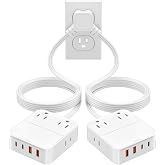 VPSUN Split Extension Cord 12FT(6FT Per Side) - Single 4 AC &amp; 4 USB Ports | 16-in-1 Twin Flat Plug Power Strip for Bedroom, Dual Flat Outlet Extender - Bedside Charging Station for Travel, Dorm, Office