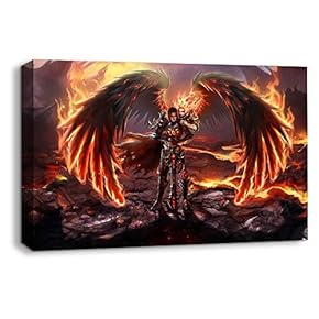 Canvas Wall Art Angel and Dragon Pictures Home Wall Decorations for Bedroom Living Room Paintings Canvas Prints Framed - 12x18 inches