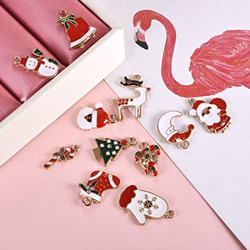 SEVENWELL Christmas Pendant Charms 26pcs Assorted Gold Plated Christmas Enamel Charm Pendant for DIY Jewelry Making Necklace Bracelet Earring DIY Jewelry Accessories Charms - Thumbnail 3