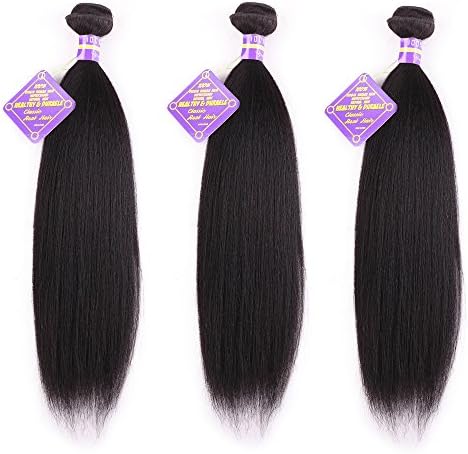 Favor Beauty Store Brazilian Virgin Hair Coarse Yaki Straight 3 Bundles(16 18 20) Hair Extensions Natural Black Color African American Hair 100% Unprocessed Human Yaki Hair Weave