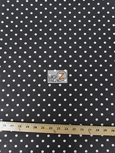 BLACK/WHITE SMALL POLKA DOTS PRINT POLY COTTON FABRIC 58