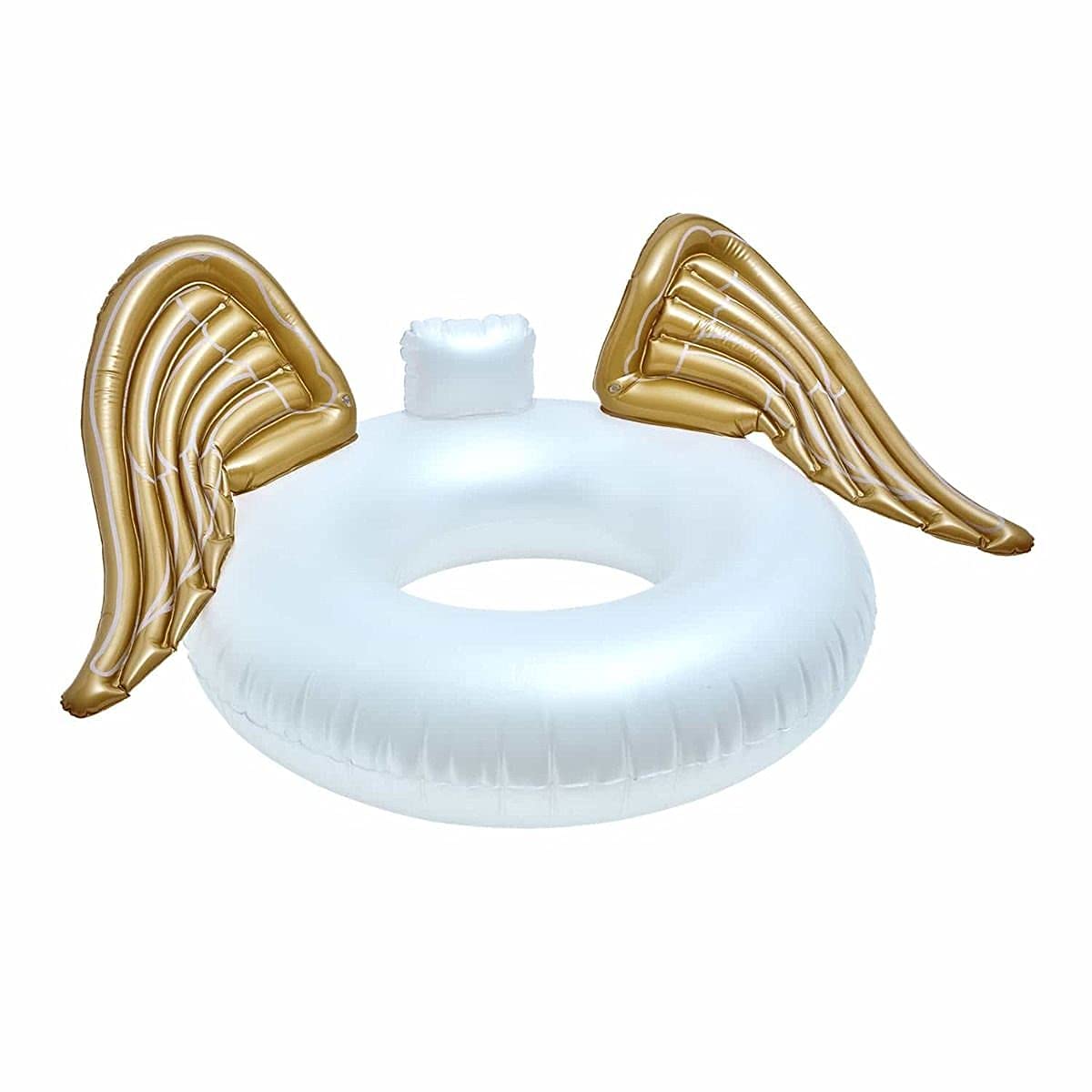 Large Inflatable Swim Ring Float with Gold Angel Wings Inflatable Swimming Pool Floats Rainbow Swimming Floats Summer Holiday Novelty Swim Tubes Rings for Adults, White and Gold