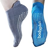 Pilates Yoga Grip Socks for Women - 2 Pairs Non Slip Barre Exercise - (Blue & Grey) Fit 7-9 Shoe Size