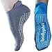 Pilates Yoga Grip Socks for Women - 2 Pairs Non Slip Barre Exercise - (Blue & Grey) Fit 7-9 Shoe Size