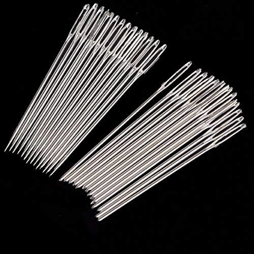 ZHONGJIUYUAN 30 Pieces 5cm Crafts Large Eye Embroidery Tapestry Knitters Wool Needles Blunt Bees Darning Needles Threading Metal Sewing Tools (15 Sharp & 15 Blunt)