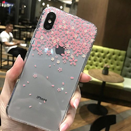 iPhone X Soft Case,LuoMing 3D Emboss Beautiful Flower Pattern Clear Transparent Slim fit Rubber Clear TPU Skin Cover Case for iPhone X 5.8inch(2017) (clear-Pink sakura)