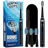Sonic Electric Toothbrush- Electronic Black Toothbrush w/Replacement Brush Heads & Travel Case, 5 Modes, Dentist Recommended, Rechargeable w/Smart Timer, Best Ultra Whitening Toothbrushes For Adults.