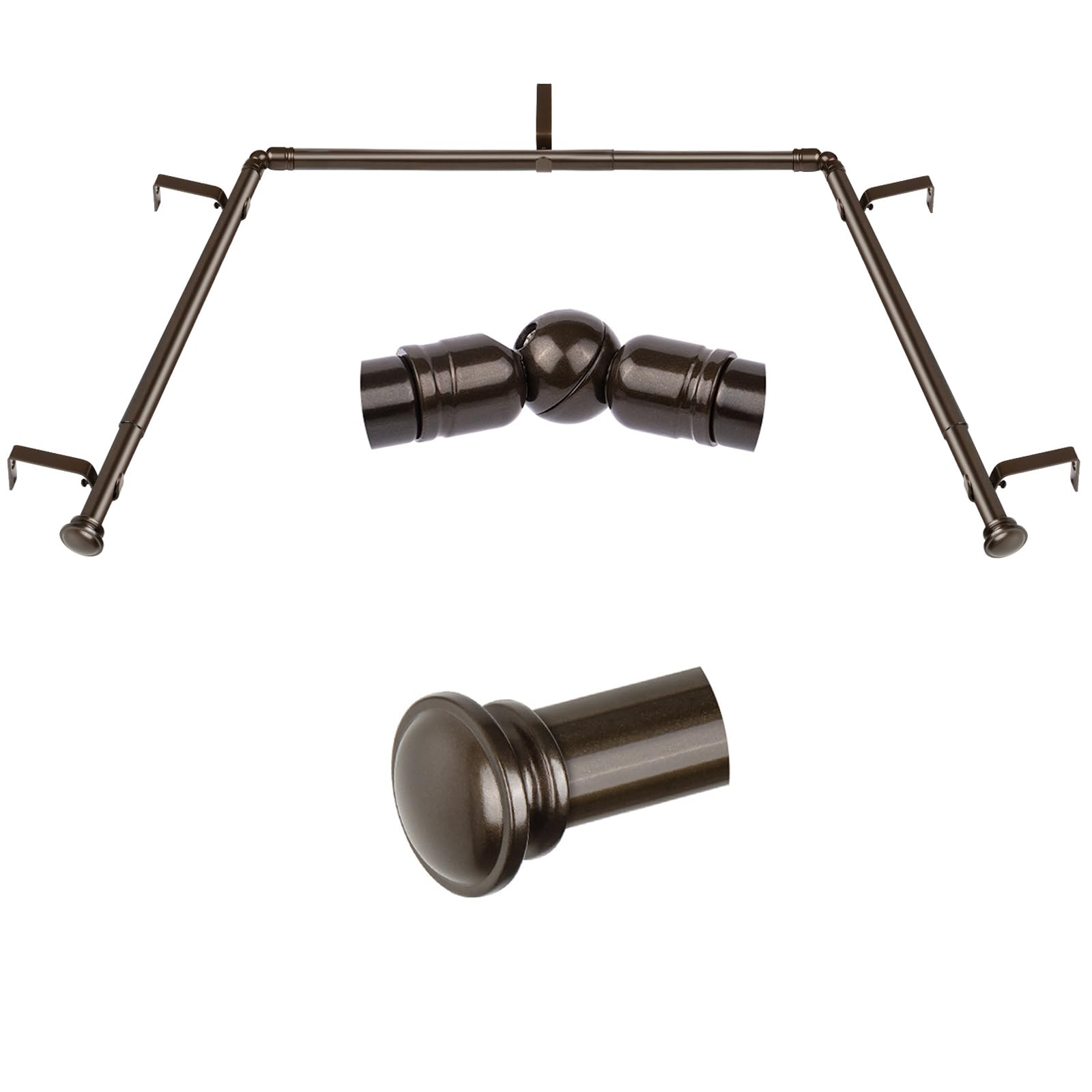 Photo 1 of TONIAL Bay Window Curtain Rods, 36 to 72 Inch Center Rod for window, 20 to 36 Inch Side Rods for windows 3/4 Inch Decorative Drapery Rods with Small Cap Finial, Bronze