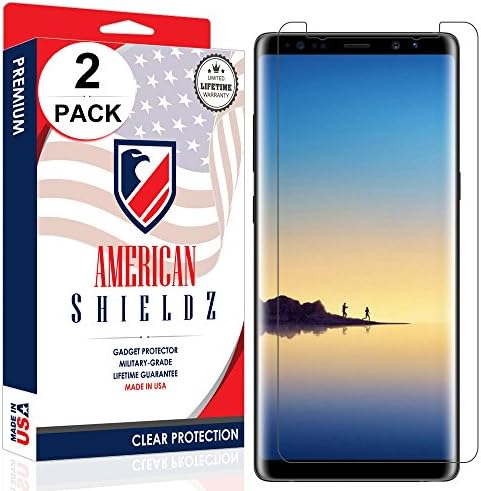 American Shieldz Y100 Full Coverage, Edge-To-Edge, Invisible Clear HD Shield Anti-Bubble Screen Protector for Galaxy Note 8 - 2 Piece