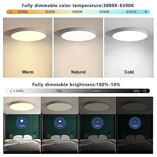 54 W LED Ceiling Light Dimmable with Remote Control 3000 K - 6500 K Ultra Thin Diameter 50 x 4 cm Flat Round Ceiling Light Compatible with Alexa Google Home WiFi Lamp for Living Room Bedroom