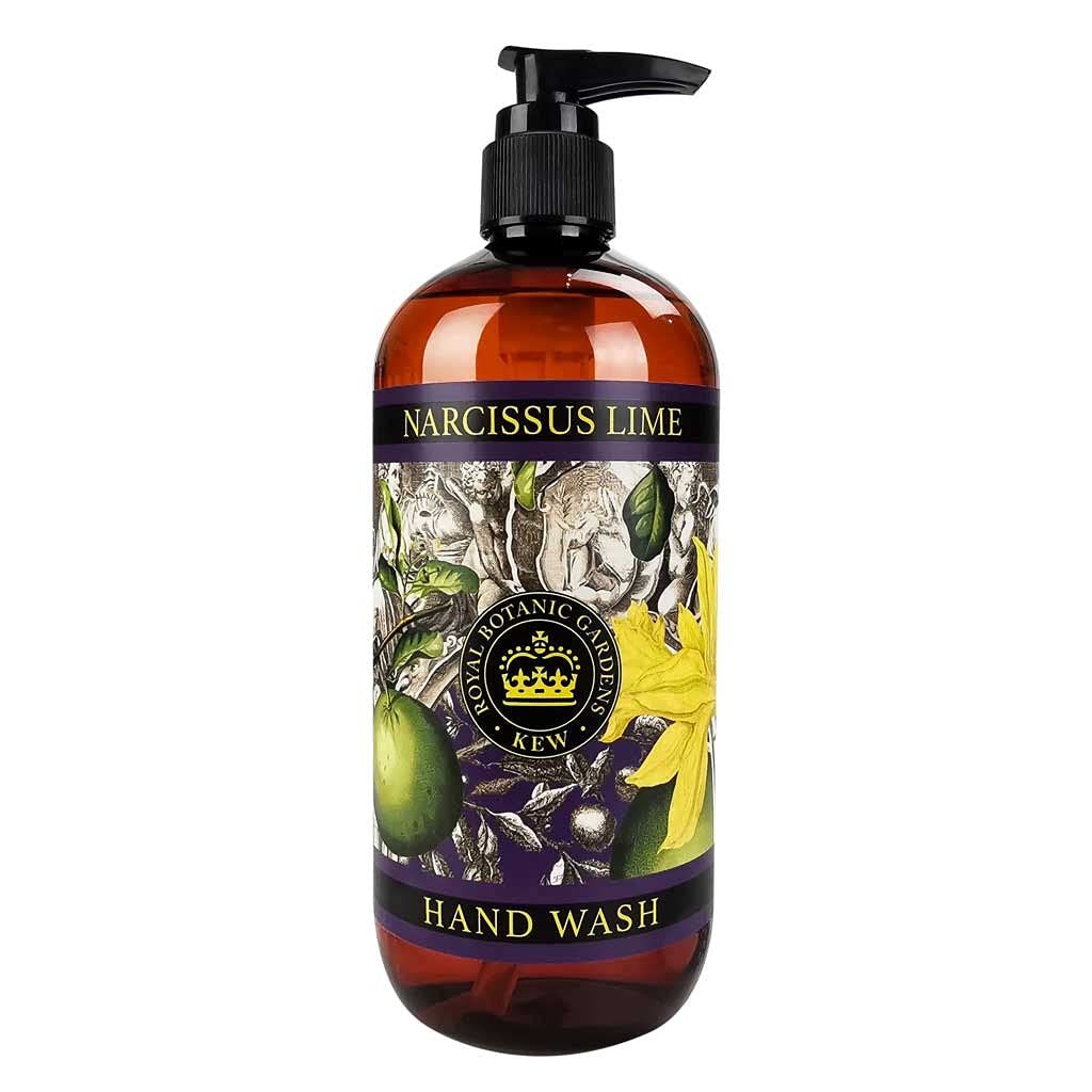 The English Soap Company Kew Gardens Hand Wash, Refreshing Botanical Wash with a Rich Lather, Enriched with Soothing Aloe Vera and Vitamin E, Narcissus Lime Scent 500ml