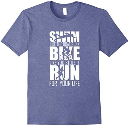 Mens Swim, Bike, Run - Funny Graphic Triathlon Tshirt Medium Heather Blue