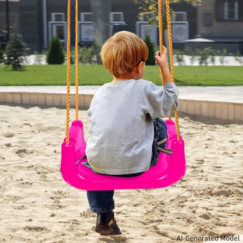 KINSPORY 3 in 1 Toddler Swing, Adjustable Baby Seat, Garden Swing for Kids, Indoor Outdoor (Dark Pink)