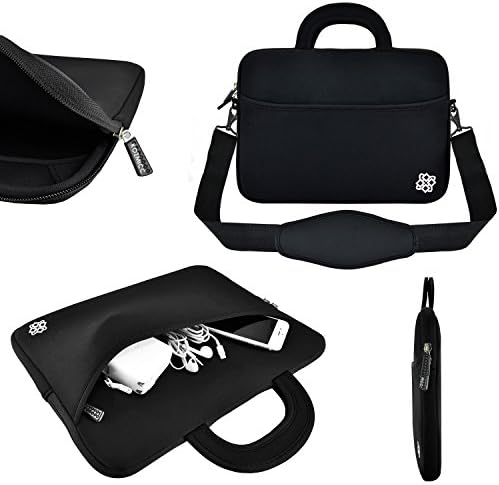 KOZMICC 11.6 - 12" inch Laptop Neoprene Carrying Shoulder Strap Messenger Sleeve Case Bag Handle Pocket for Apple Macbook Air Pro, Chromebook, Dell, HP, Samsung [Up to 11" x 6" x 1.5" Inch] (Black)