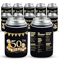 Yangmics 50th Birthday Can Cooler Sleeves Pack of 12-50th Anniversary Decorations- 1969 Sign - 50th Birthday Party Supplies - Black and Gold Fiftieth Birthday Cup Coolers