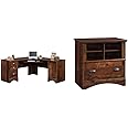 Sauder Harbor View Corner Computer Desk and Lateral File, Curado Cherry Finish