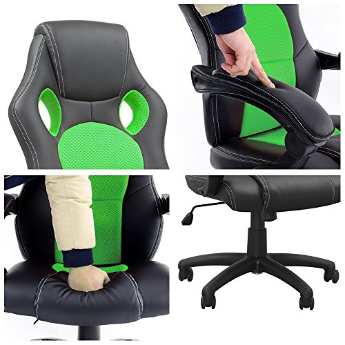 MCTECH-Sedia-da-Ufficio-Sedia-Girevole-da-Ufficio-e-da-casa-Gaming-Racing-Poltrona-Sediaa-Rete-Altezza-Regolabile-Nero-Verde-Modello-A
