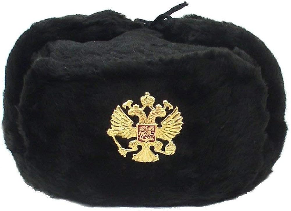 Russian Military Army Winter Hat Ushanka *BLACKL* w/Imperial Eagle