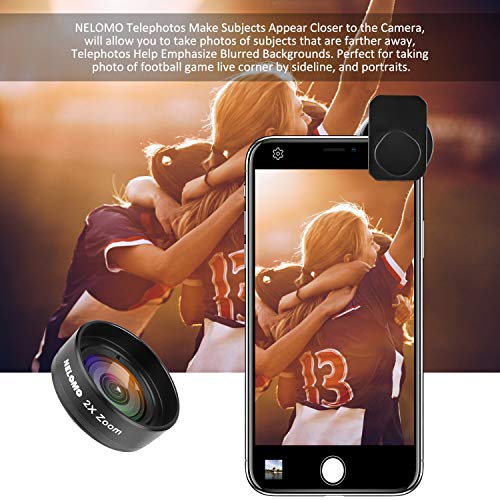 NELOMO Cellphone Camera lens 4 in 1 Phone Lenses Kit Compatible with Iphone XS XR X 8 Samsung Galaxy S9 S8 Huawei P20 P10 20X Macro Lens, 2.0X Zoom Telephoto Lens, 138°Wide Angle Lens, 198°Fisheye Len