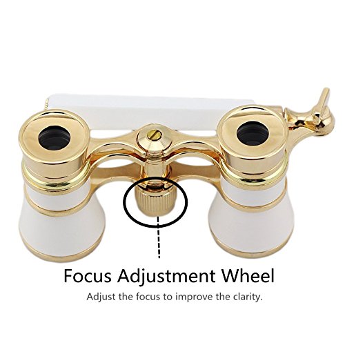 Opera Glasses Compact Binoculars for Theater Horse Racing Classical Lady Gift 3X25 White with Gold Removeable Handle