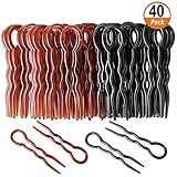 40 Pcs Plastic U Shaped Hair Pins Grip Pins Fast Spiral Hair Braid Twist Styling Clip Pin for Lady, Girl, Women (Black + Brown)