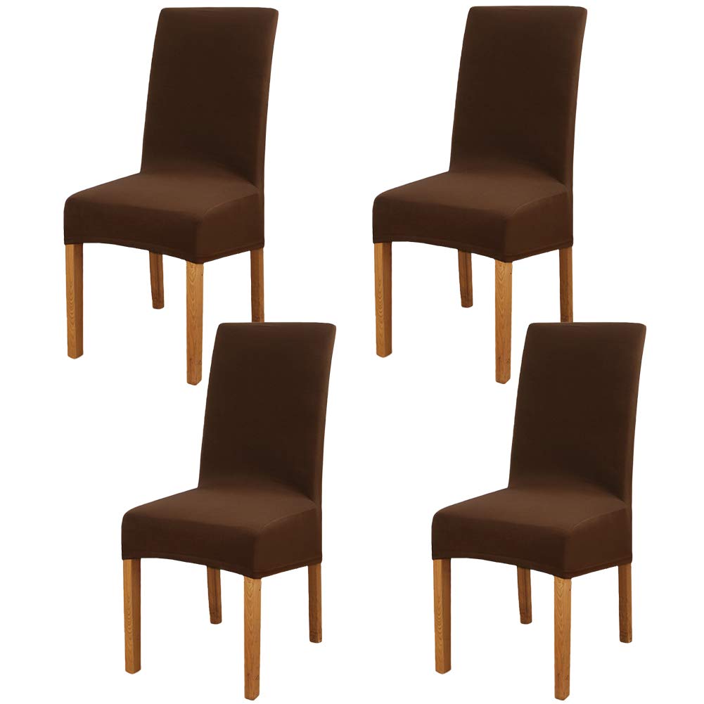 Leeyunbee Set of 4 Dining Chair Covers, Modern Elastic Stretch Chair Protector, Removable Washable Kitchen Chair Seat Covers for Hotel, Restaurant, Wedding, Dining Room, Banquet, Ceremony (Brown)