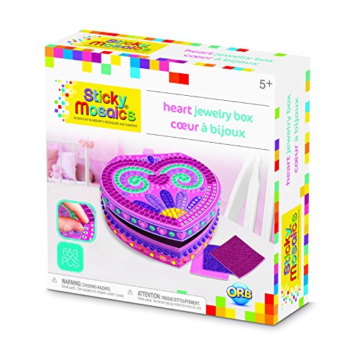 ORB The Factory Sticky Mosaics Heart Jewelry Box Arts & Crafts, Pink/Purple/Teal, 8.26" x 2.64" x 7.67"