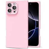 oakxco for iPhone 16 Pro Max Case Silicone Rectangle Edge Corner, Y2k Soft Rubber Gel Cute Phone Case for Women, Girly Aesthetic Trendy Unique Design with Camera Cover, Light Pink